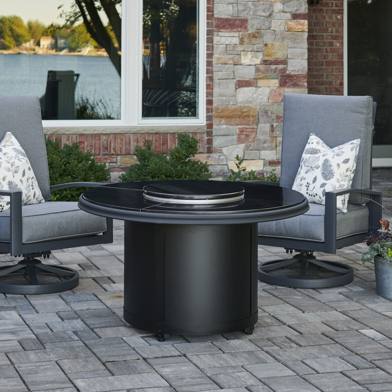 Round Fire Tables Beacon Granite Black Burner Cover Outdoor Rooms