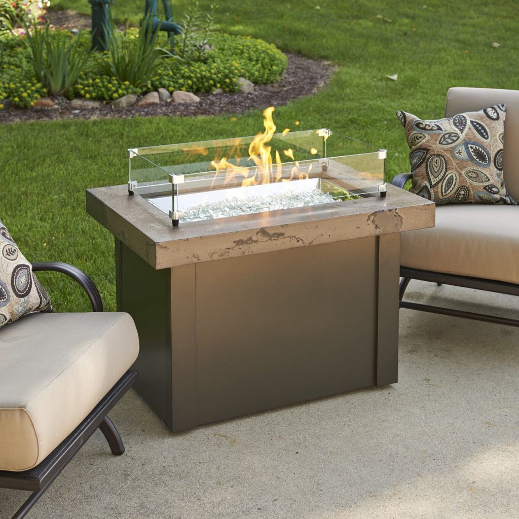Rectangular Fire Tables - Providence Brown with Wind Guard - Outdoor ...